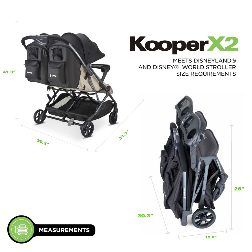 Joovy Kooper X2 Double Stroller, Lightweight Travel Stroller, Compact Fold with Tray, Sand