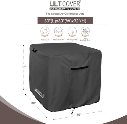 ULTCOVER Waterproof Square Air Conditioner Cover - Protects Outdoor AC Units Up to 30W x 30D x 32H Inches, Black