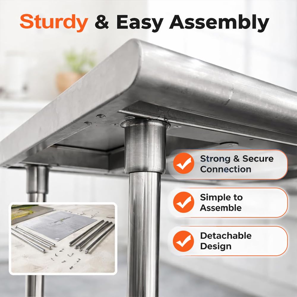 CYGJYZOD Commercial Stainless Steel Prep Table, 2-Layer Heavy Duty Kitchen Countertop, 43x24x31.5 Inch, Adjustable Height, Silver