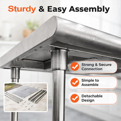 CYGJYZOD Commercial Stainless Steel Prep Table, 2-Layer Heavy Duty Kitchen Countertop, 43x24x31.5 Inch, Adjustable Height, Silver
