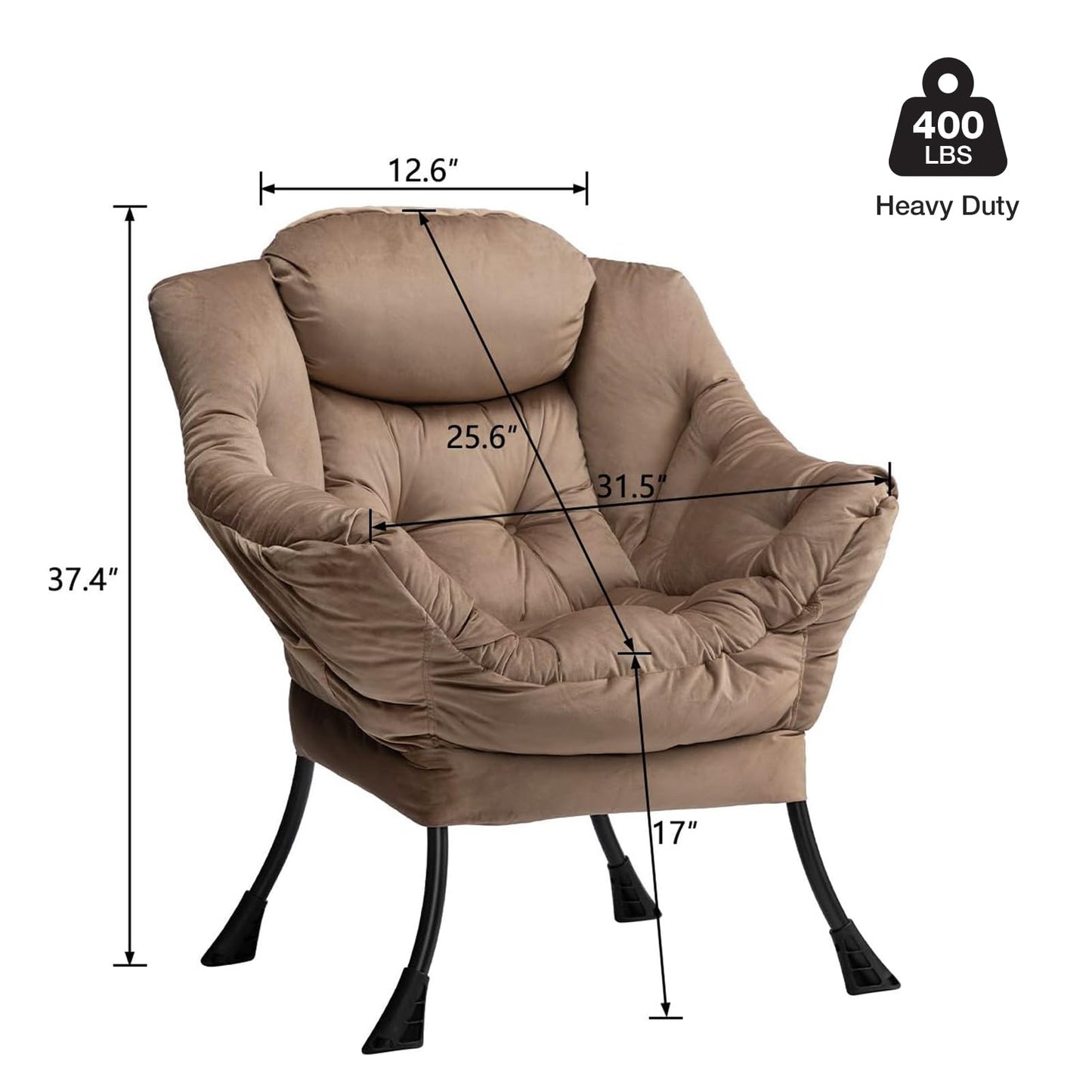 HollyHOME Lazy Chair with Armrest and Side Pocket, Comfy Accent Lounge Chair,Leisure Sofa Armchair for Living Room, Bedroom, Dorm, or Small Spaces, Oversized Reading Sofa Chair,Velvet Taupe Brown