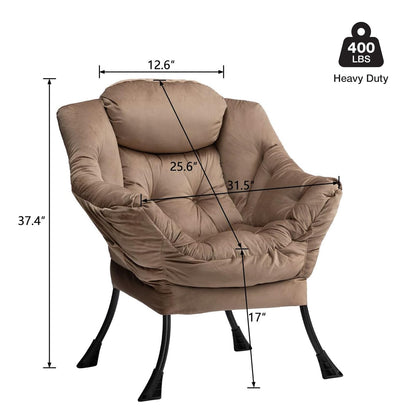 HollyHOME Lazy Chair with Armrest and Side Pocket, Comfy Accent Lounge Chair,Leisure Sofa Armchair for Living Room, Bedroom, Dorm, or Small Spaces, Oversized Reading Sofa Chair,Velvet Taupe Brown