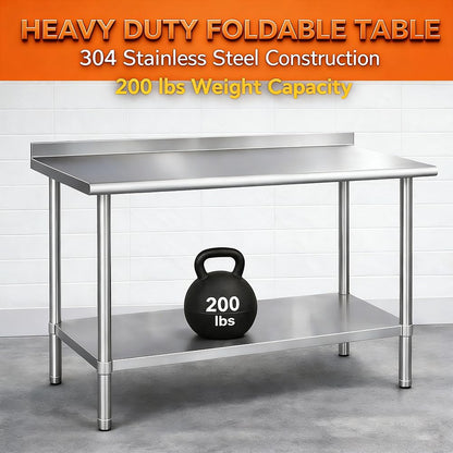 CYGJYZOD Commercial Stainless Steel Prep Table, 2-Layer Heavy Duty Kitchen Countertop, 43x24x31.5 Inch, Adjustable Height, Silver