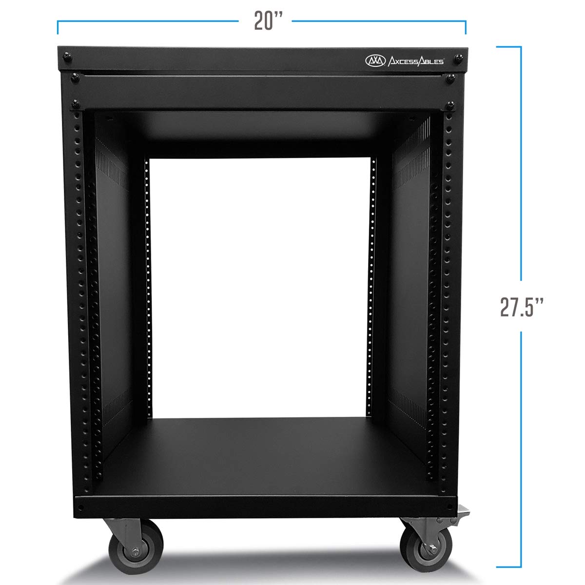 AxcessAbles 12U AV Equipment Rack | 19-Inch Steel Open Frame Home Studio Rack with 3” Caster Wheels | Universal Case for Studio, Server, Network Gear | 550lb Capacity | Screws, Spacer, Tool Included