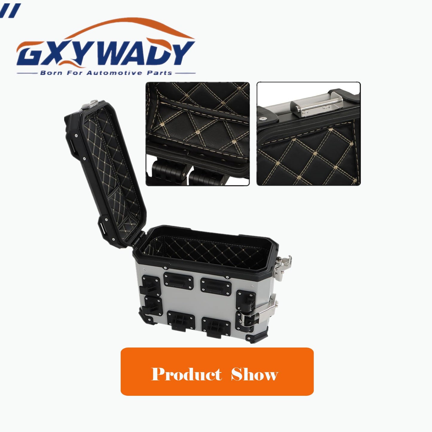 GXYWADY Universal Side Cases Motorcycle,36L Silver Aluminum Motorbike Hard Side Saddlebag Box Trunk with Support Racks