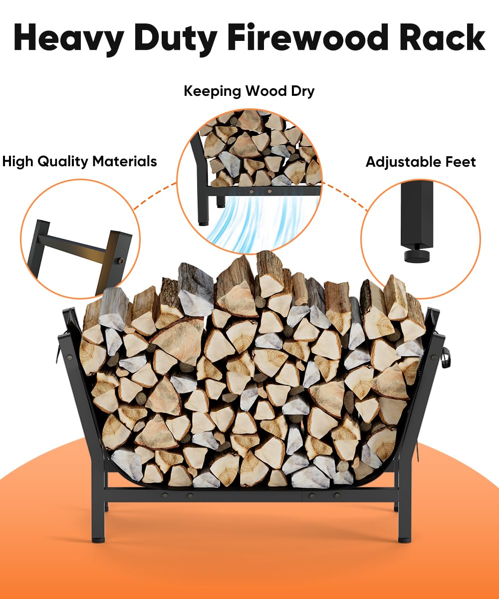 Artibear 4FT Firewood Rack Outdoor with Black Cover, bundle 28In Indoor Fireplace Log Holder with Carrier Bag