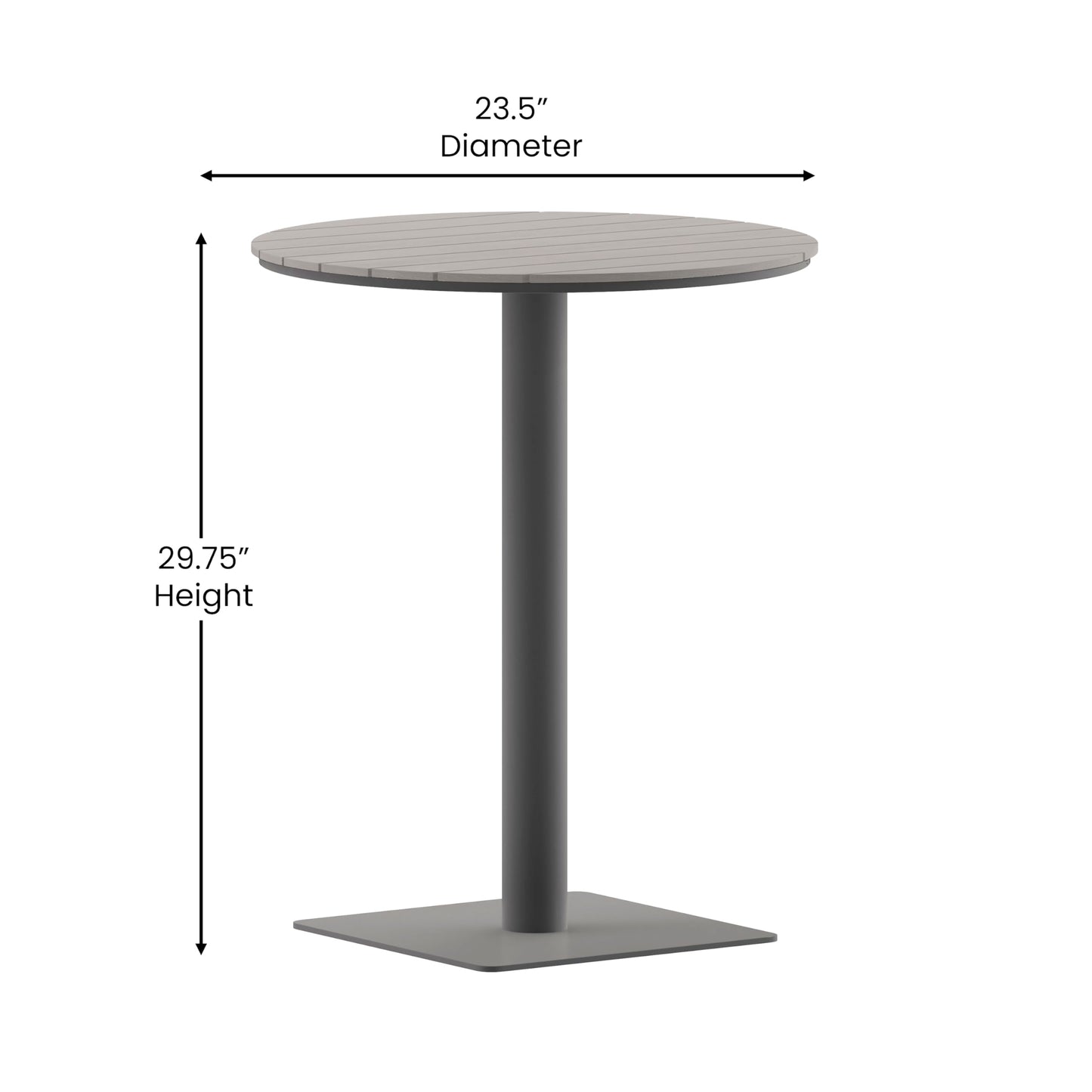 Flash Furniture Finch Commercial Grade Round 24" Table with Faux Teak Poly Slats and Steel Frame, Gray/Gray