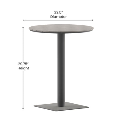 Flash Furniture Finch Commercial Grade Round 24" Table with Faux Teak Poly Slats and Steel Frame, Gray/Gray