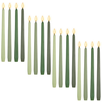 MTLEE 10 Inch Long Tapered Candle Stick Bulk Smokeless Unscented Burning Candlestick Paraffin Wax with Cotton Wick for 4th of July Dinner Anniversary Wedding Party Church(Gradient Green,16 Pcs)