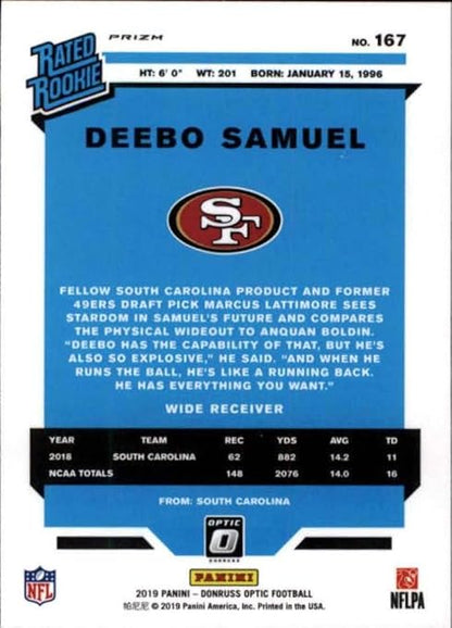 2019 Donruss Optic Red and Yellow #167 Deebo Samuel San Francisco 49ers RC Rookie NFL Football Trading Card