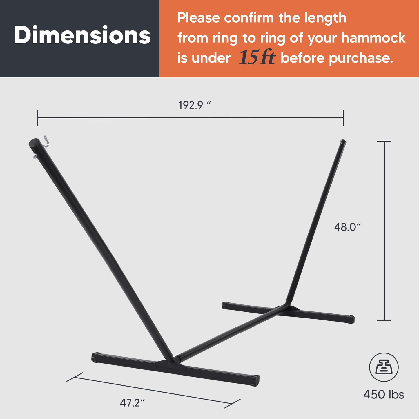 SUNCREAT 15 ft Outdoor Hammock Stand, Heavy Duty Hammock Stand Only, Black