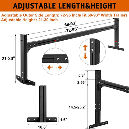 CIRONBOW Adjustable Aluminum Trailer Ladder Rack, Cargo Box Rack with 2 Straps, Adjustable Length 5.7FT-7.7FT, 2 Bars - Fit for Open and Enclosed Trailers, 800LB Capacity