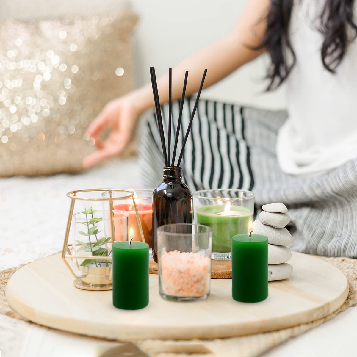 2"x3" Green Pillar Candles, Hand-Poured Candles Set of 12, Emergency Candles, Dripless Pillar Candles for Weddings, Parties, Halloween, Church, Home Décor