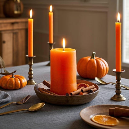 4-Pack 2x4 Inch Orange Pillar Candles – Unscented Dripless and Long Burning Candles, Good for Dinner Parties Fall Harvest Halloween Thanksgiving Home Décor