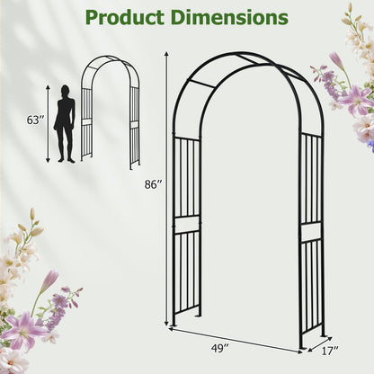 COSTWAY 7.2Ft Garden Arch Arbor Trellis for Climbing Plants, Metal Arch Frame Steel Arbor with 8 Stakes, Outdoor Archway for Wedding Bridal Party Lawn Decoration, Easy Assembly, Black (1)