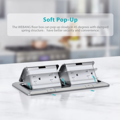 WEBANG Dual Pop-Up Floor Box Electrical Kit, 20A Tamper-Weather Resistant Duplex Receptacle Outlet, Corrosive Resistant Hardware, with Watertight Gasket, Brushed Nickel