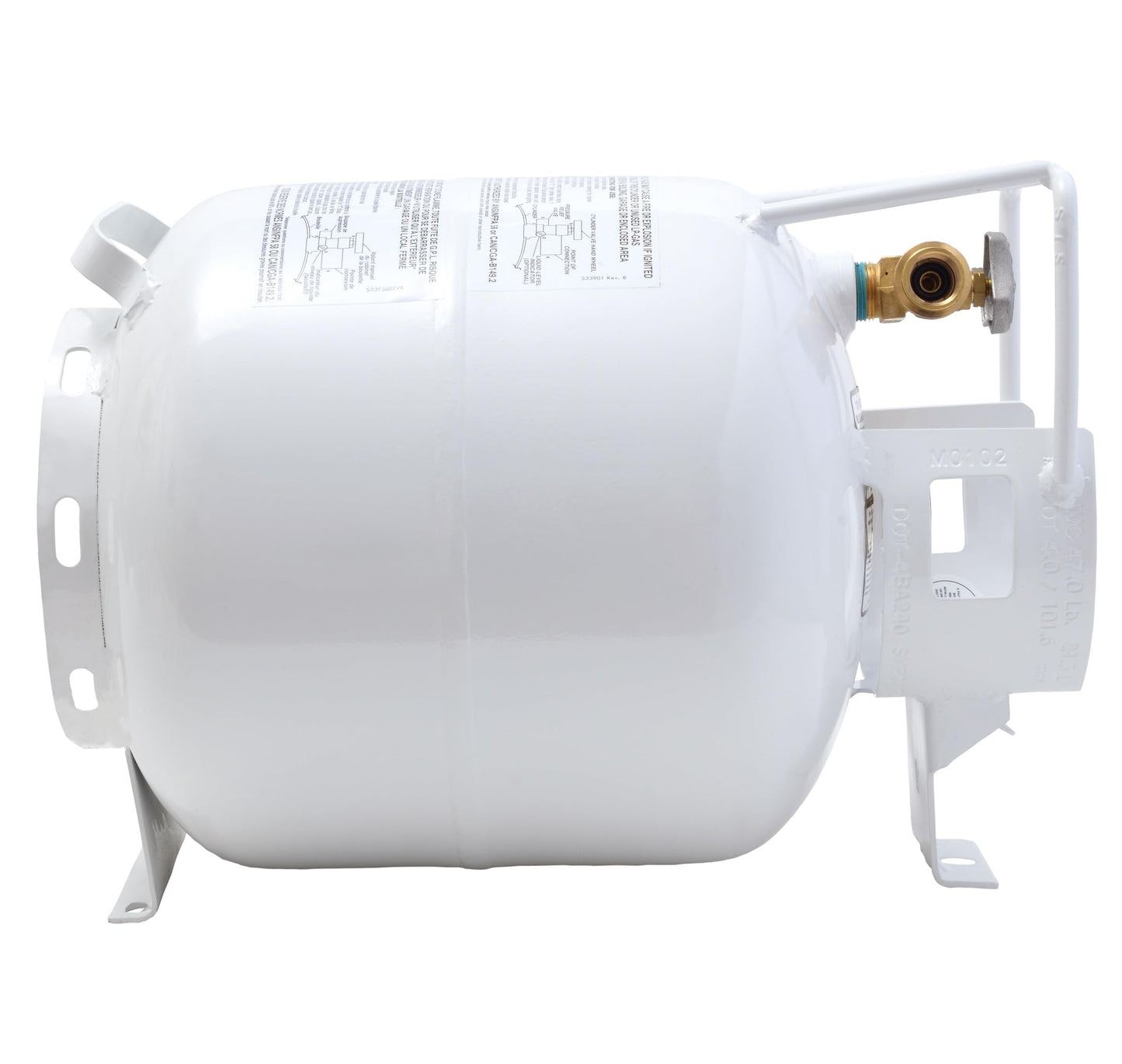 Flame King YSN201HZL 20-LB Steel Horizontal Propane Tank Cylinder for Fire Pits and Tables, Patio Heaters, Barbeques, RVs, and Truck Campers, White