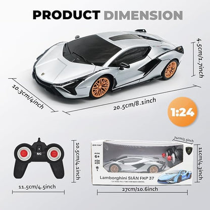 QUN XING Remote Control Car 1:24 Officially Licensed 2.4GHZ Rc Cars Lambo Sport Racing Toy Car for Kids Boys 4-7 Years Birthday GiftSilver