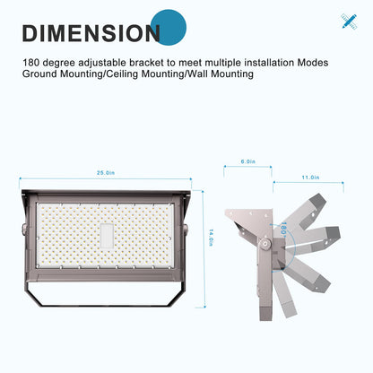 Upgrade 600W LED Stadium Flood Light Outdoor with Brim 90000Lm Led Flood Light with Adjustable Bracket, IP65 AC100-277V Commercial Area Lighting with Plug for Backyard/Basketball Court-2Pack