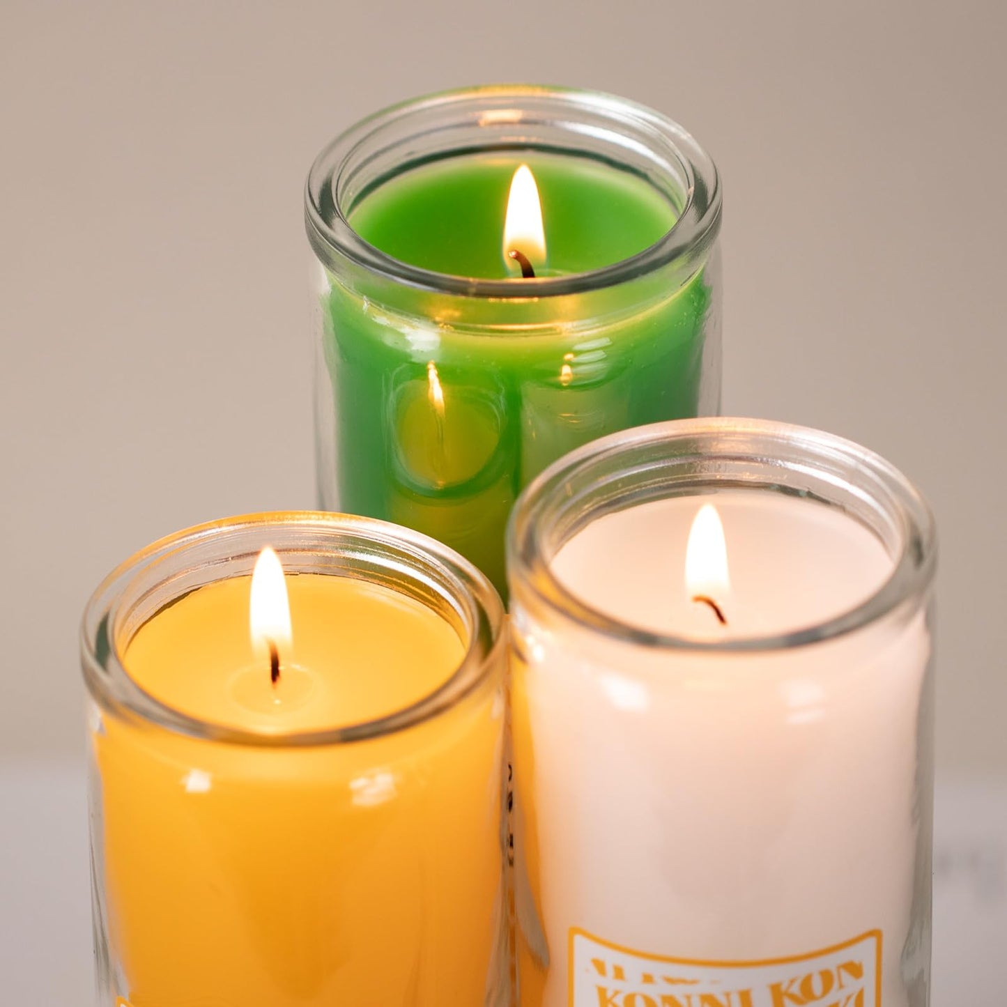 KONNI 2x8 Inch Green Pillar Candles in Glass Set of 3, Devotional Prayer Candle, Unscented Religious Candles, 105 Hours Emergency Long Burning, Ideal for Memorials, Vigil, Blessing