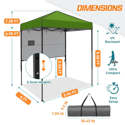 COOS BAY 6x4 Pop Up Canopy Tent with Adjustable Side Wall, Easy Setup Lightweight Portable Sun Shelter for Beach, Camping & Small Spaces, Grass Green