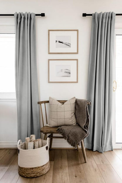 Skiennix 100% Blackout Linen Curtains - Thermal Insulated Drapes, 50" W x 90" L, Ash Grey, 2 Panels Set