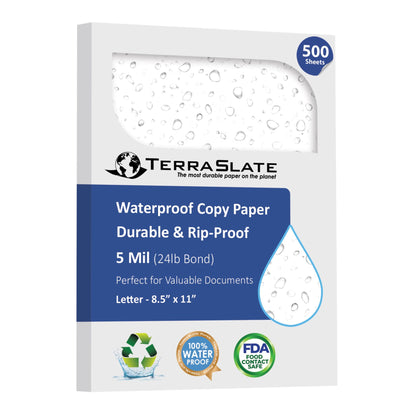 TerraSlate Copy Paper Waterproof Laser Printer, Rain Weatherproof, 5 Mil, 8.5x11-inch, 500 Sheets
