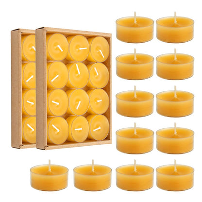 LJQizn 24pcs Natural Beeswax Tealight Candles Handmade Decorative Unscented Pure Beeswax Tea Lights（ Perfect for Birthday Party ,Wedding, Spa, Home Decor)