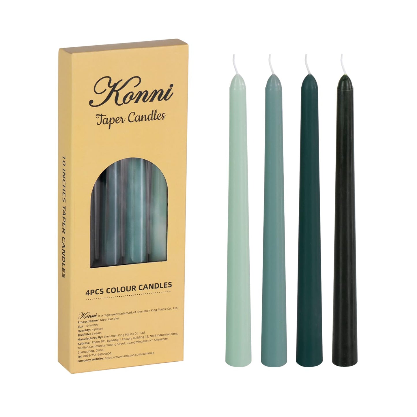 Green Taper Candles, 10 inch Tapered Candles, 4 Pack Gradient Unscented and Smokeless Long Burning Candles with Cotton Wicks, Tall Candlesticks Weddings, Christmass, Dinner Parties, and Home Décor