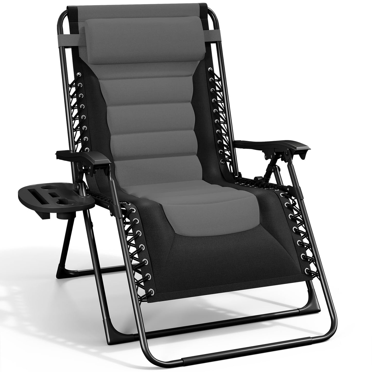 Nestl Outdoor Padded Zero Gravity Chair, Patio Lounge Chair Outdoor Recliner, Oversized Anti Gravity Lounger with Adjustable Headrest and Cup Holder, Foldable for Camping, Yard - Black/Grey