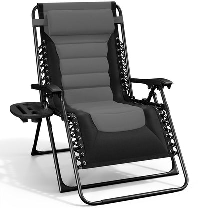 Nestl Outdoor Padded Zero Gravity Chair, Patio Lounge Chair Outdoor Recliner, Oversized Anti Gravity Lounger with Adjustable Headrest and Cup Holder, Foldable for Camping, Yard - Black/Grey