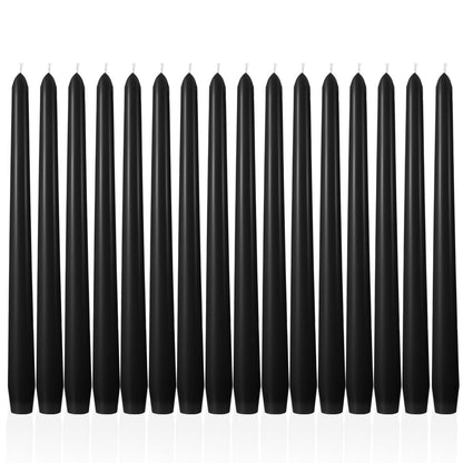 MTLEE 16 Pcs 10 Inch Long Tapered Candle Stick Bulk Smokeless Unscented Burning Candlestick Paraffin Wax with Cotton Wick for Valentine's Day Baby Shower Wedding Holiday Party Church (Black)