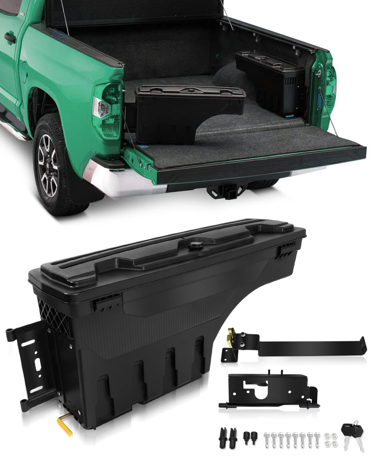 SCITOO Truck Bed Tool Box for Dodge Ram 1500 2019-2021 Left Driver Side,Multi-Compartment Dividers Organized Storage,Heavy Duty & No-Drill Installation