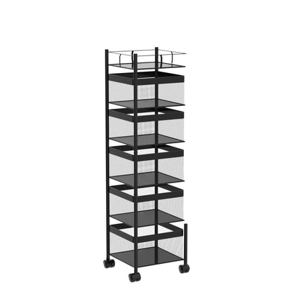 xinyourui Fruit and Vegetable Basket for Kitchen No Assembly， Rotating Storage Rack,Bathroom Storage Shelf, Kitchen Organizers and Storage Cart on Rolling Wheels(Black, 5 Tier-Square)