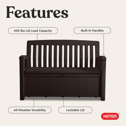 Keter 60 Gallon Storage Bench Deck Box for Patio Furniture, Front Porch Decor and Outdoor Seating – Perfect to Store Garden Tools