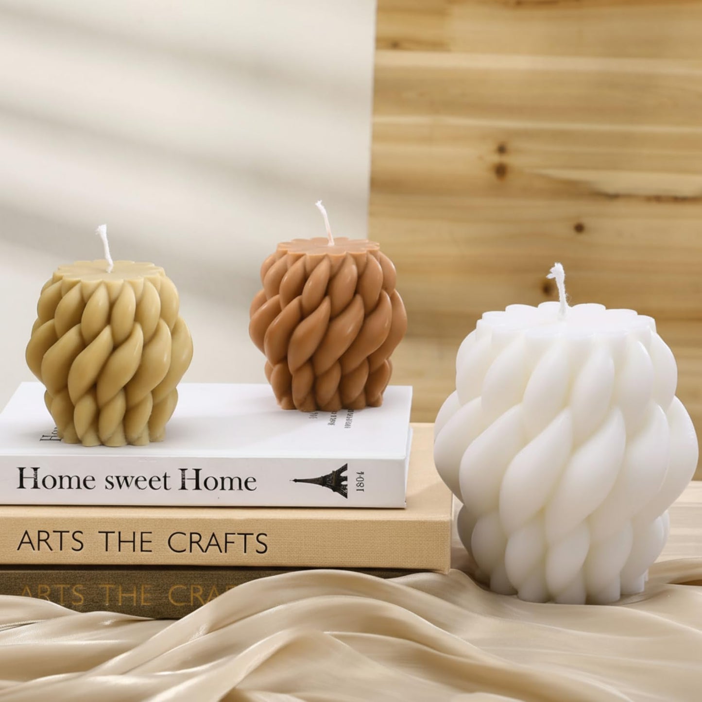 Conelist 9pcs Rustic Farmhouse Pillar Candles Set 3.1"-7.7" Handmade Neutral Soy Wax Ribbed Scented Aesthetic Swirl Candle for Dining Table Centerpiece Home Wedding Decor