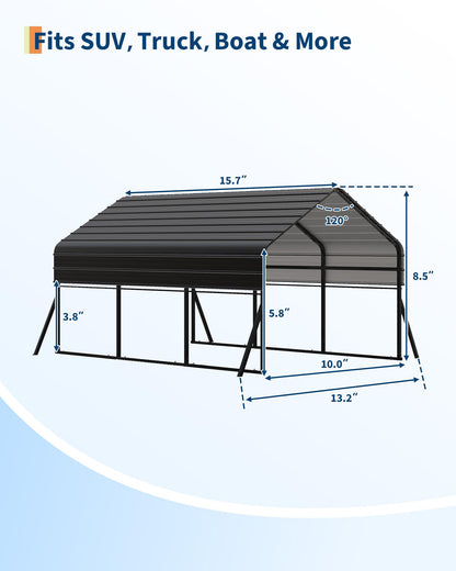10x15 FT Heavy Duty Metal Carport Kit, Reinforced Frame with Anchors, for Trucks, Boats, RV, Tractor, 100MPH Wind & 35PSF Snow Rating, Easy Assembly