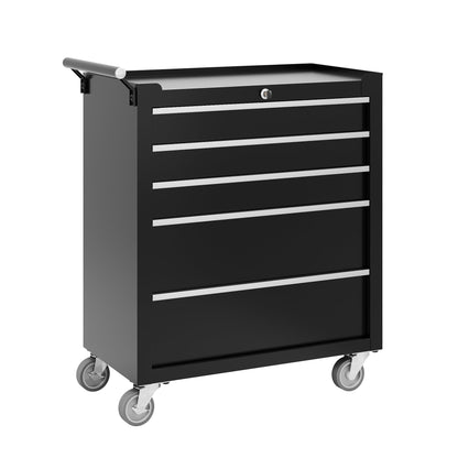 Garvee Rolling Tool Chest, 5 Drawers Tool Storage Cabinet, Toolbox with Wheels, Portable Tool Cabinet Organizer with Locking System & Drawer Liners, Tool Storage Cart for Garage, Workshop, Black