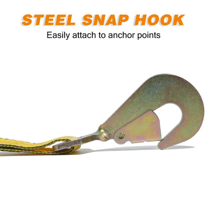 Autofonder Heavy Duty Adjustable Car Tie Down Kit with Snap Hooks -Break Strength 10,000 lbs-Working Load 3333 lbs-Bonus Includes 4 Pack 36" Axle Straps with D-Ring(Yellow)