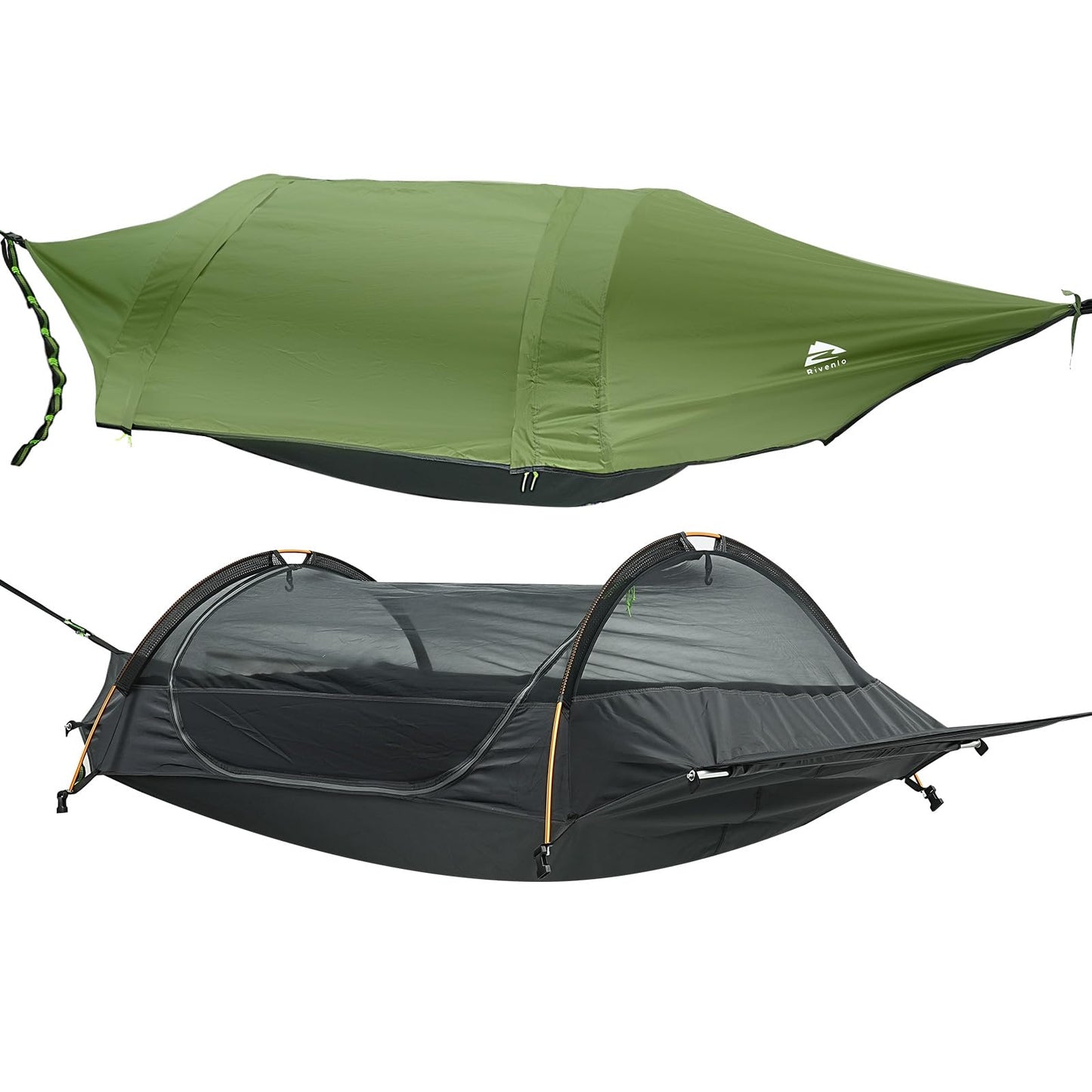Flat Lay Camping Hammock Tent with Mosquito Net & RainFly, 3 in 1 Waterproof Lightweight Portable Sleeping Hammock Bug, Travel Outdoor Gear with Tree Strap Swing, for Hiking Patio Expedition