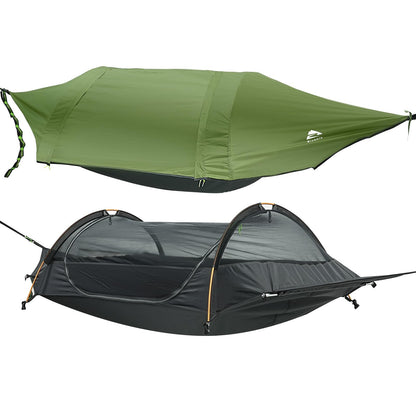 Flat Lay Camping Hammock Tent with Mosquito Net & RainFly, 3 in 1 Waterproof Lightweight Portable Sleeping Hammock Bug, Travel Outdoor Gear with Tree Strap Swing, for Hiking Patio Expedition