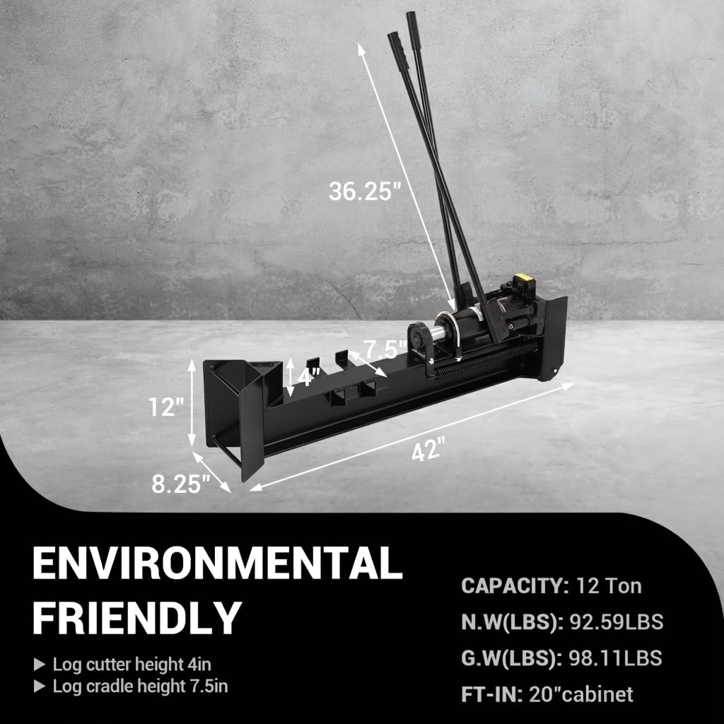 GarveeTech 12 Ton Hydraulic Log Splitter Wood Cutter, Manual Log Splitter with Horizontal Full Steel Beam & Built-in Wheel