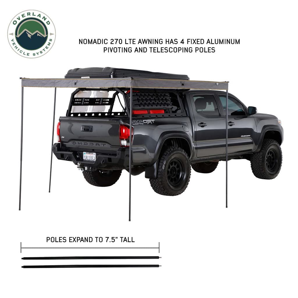 Overland Vehicle Systems 19689909 HD Nomadic 270 LTE Awning Passenger Side | 65 Sq Ft of Coverage | Dark Gray Fabric with Travel Cover Included | Twist and Lock Technology | Weather-Resistant