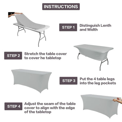 IVAPUPU 2 Pack 4FT Table Cloth for Rectangular Fitted Events Stretch Grey Table Covers Washable Cover Spandex Tablecloth Protector for Party, Wedding, Cocktail, Banquet, Festival