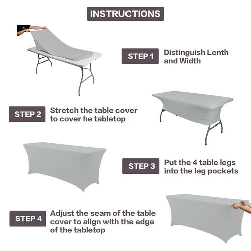 IVAPUPU 2 Pack 8FT Table Cloth for Rectangular Fitted Events Stretch Grey Table Covers Washable Cover Spandex Tablecloth Protector for Party, Wedding, Cocktail, Banquet, Festival