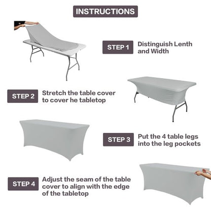 IVAPUPU 2 Pack 8FT Table Cloth for Rectangular Fitted Events Stretch Grey Table Covers Washable Cover Spandex Tablecloth Protector for Party, Wedding, Cocktail, Banquet, Festival