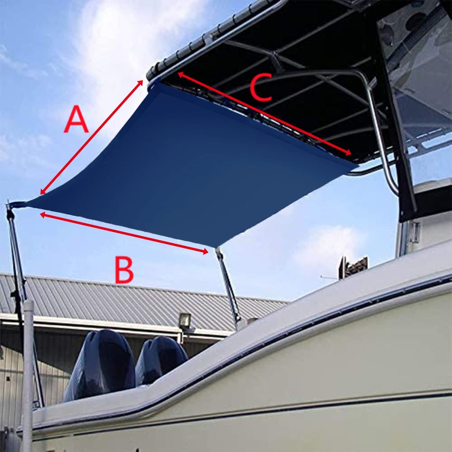 TeBaisea Boat T-Top Sun Shade Kit Boat Canopy, Boat Cover with Stainless Steel Telescopic Rod Foldable, UV-Proof 1200D High-Tech Polyester Fiber, Anti-Ultraviolet Dark Blue(102"×78"×66")