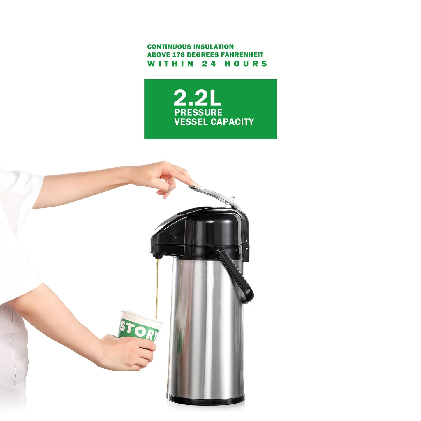 NUPANT Commercial Airpot Coffee Brewer 2.2L/74oz Dirp Coffee Maker with 24H Insulated Thermal Carafe Stainless Steel Pour Over Coffee Machine 120V/1450W COFFEE Dispenser for Café Restaurant Cafateria