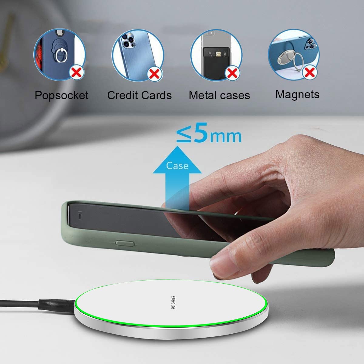 Wireless Charger 20W Max Fast Wireless Charging Pad Compatible with iPhone 11 12 13 14 15 16 Pro/Pro Max, iPhone Xs/XS Max/XR/8 Plus, Air Pods Pro/3/2; for Samsung Galaxy/Note, Galaxy Buds (White)
