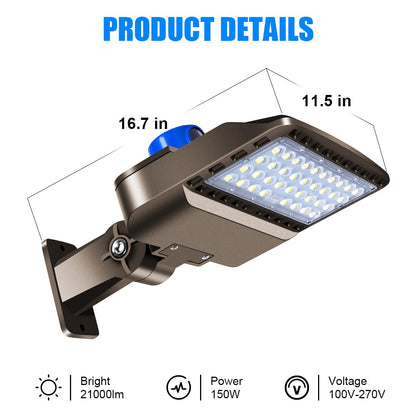 Juyace 3 Pack 150W LED Parking Lot Light Dusk to Dawn, 21000LM Super Bright Shoe Box Street Lights, IP65 Waterproof Commercial Area Flood Lighting for Yard Barn Wall Mount, 110-277V, 5000K Daylight